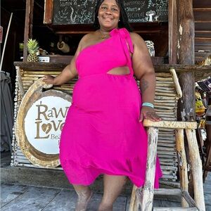 SHEIN Pink One-Shoulder Dress